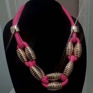 💃Hot Pink Chunky Gold String Rope Necklace🌴